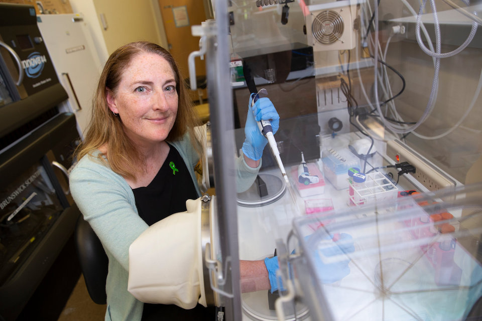 University of Victoria microbiologist Caroline Cameron working in the lab