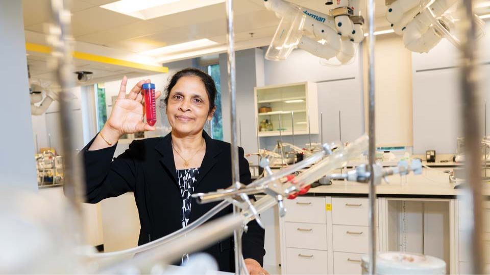 UVic researcher in a lab