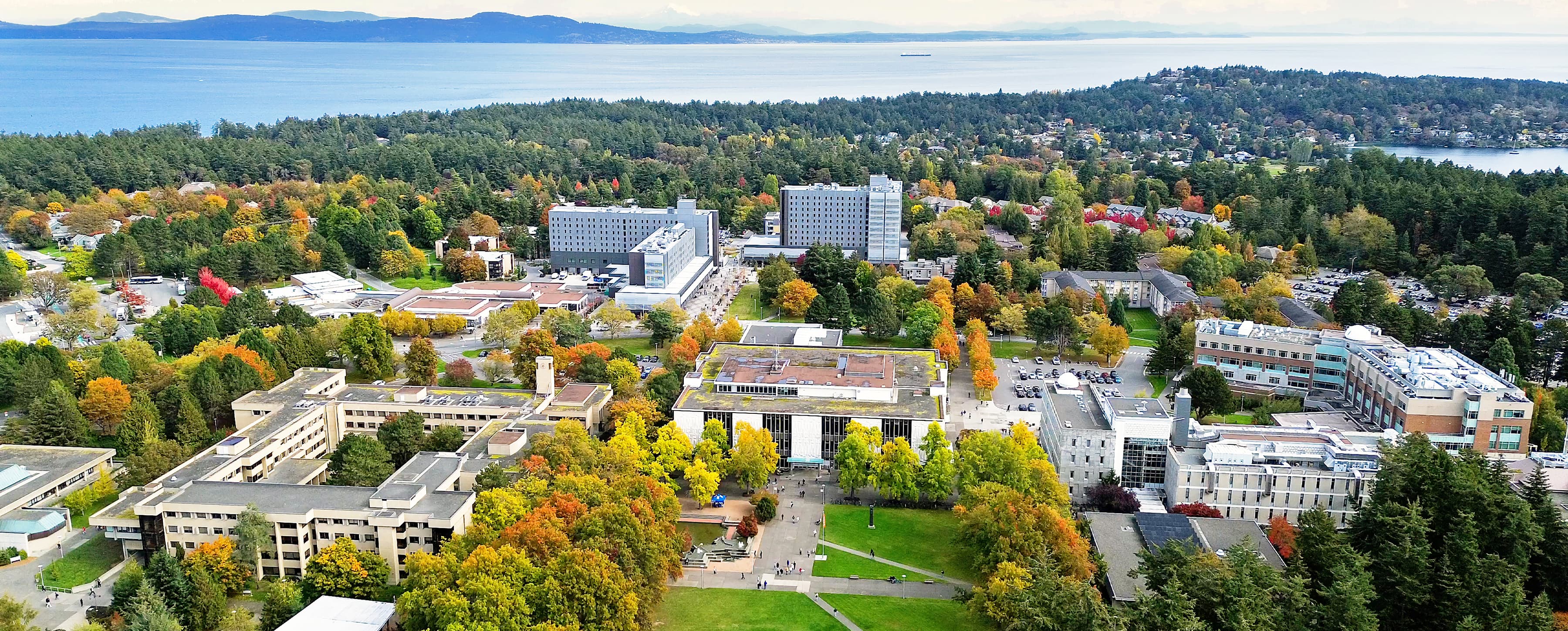 Birds-eye view of UVic campus.
