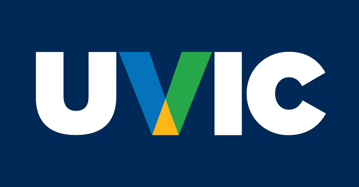 UVic wordmark on a dark blue background.